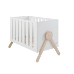 Cuna Swing blanco-madera de 120×60 2