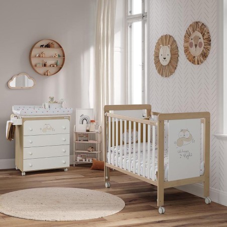 Cuna Happy blanco-madera de 120×60