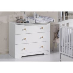 Cómoda bebé de 3 cajones blanco-madera con tiradores bola Micuna