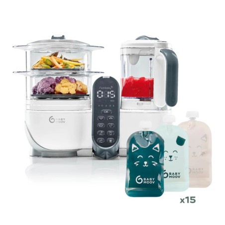 Pack Robot de cocina Nutribaby(+) Blanca + pouches x 15 Babymoov