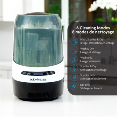 Lava + Esteriliza + Seca con filtro de HEPA para biberones y accesorios | Baby Brezza en Mamapata