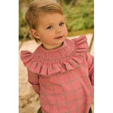 Pelele Paris cuadros rosa Conttonbel Moda bebé de calidad