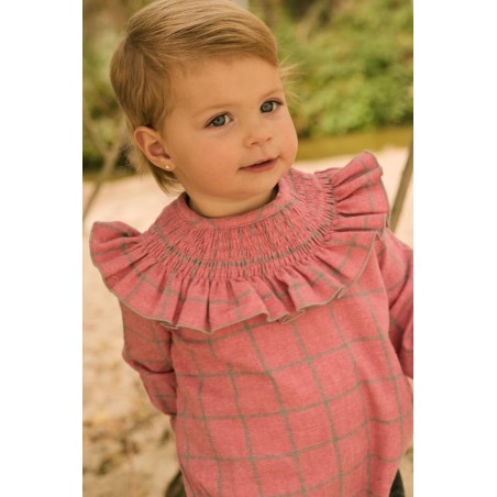 Pelele Paris cuadros rosa Conttonbel Moda bebé de calidad