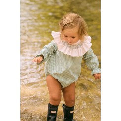 Pelele Marsella smock mini vichy verde Conttonbel Moda bebé de calidad