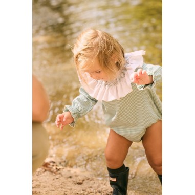 Pelele Marsella smock mini vichy verde Conttonbel Moda bebé de calidad