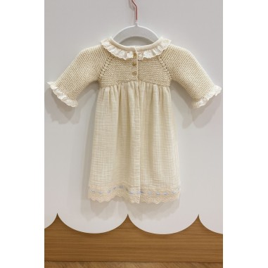 Faldón Cuello Rizado con Entredós Ropa Bebé Ceremonia