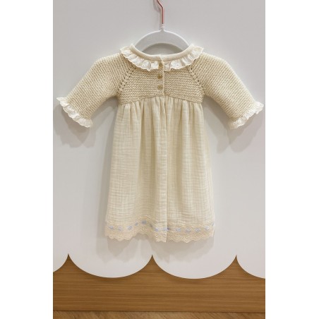 Faldón Cuello Rizado con Entredós Ropa Bebé Ceremonia