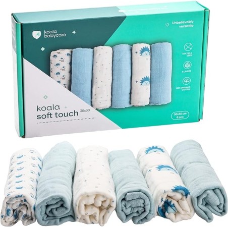 Muselina bebé Koala Soft Touch 30x30 Azul - Algodón orgánico y suave