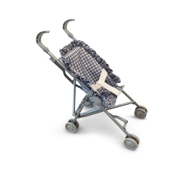 Silleta de Muñecas Artesanal Vichy con Volante Azul Mamapata