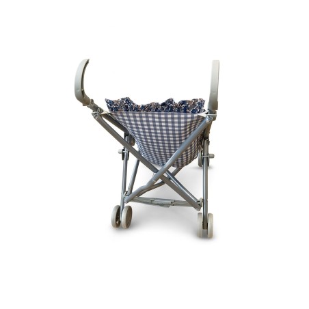 Silleta de Muñecas Artesanal Vichy con Volante Azul Mamapata