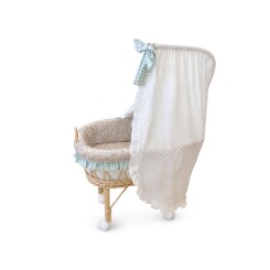 Capazo Moisés de Muñecas Artesanal con Dosel y Lazo Celeste Mamapata