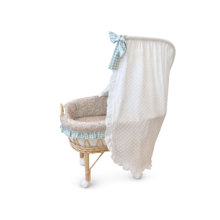 Capazo Moisés de Muñecas Artesanal con Dosel y Lazo Celeste Mamapata