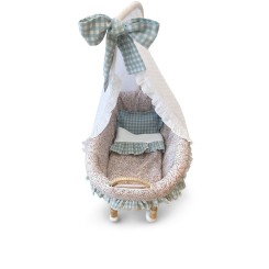 Capazo Moisés de Muñecas Artesanal con Dosel y Lazo Celeste Mamapata 2