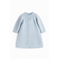 Vestido de punto bebé Mebi Root azul celeste con trenzas