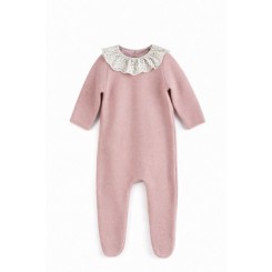 Pelele de punto bebé Mebi Root rosa con cuello volante floral
