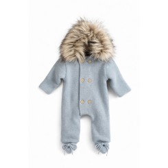 Mono de punto bebé Mebi Root azul con capucha y pelo