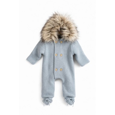 Mono de punto bebé Mebi Root azul con capucha y pelo