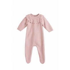 Pelele de punto bebé Mebi Root rosa con cuello calado