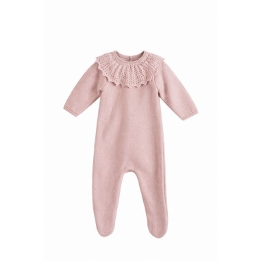 Pelele de punto bebé Mebi Root rosa con cuello calado