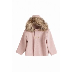 Chaqueta de punto bebé Mebi Root rosa con capucha y pelo
