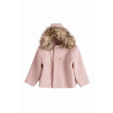 Chaqueta de punto bebé Mebi Root rosa con capucha y pelo
