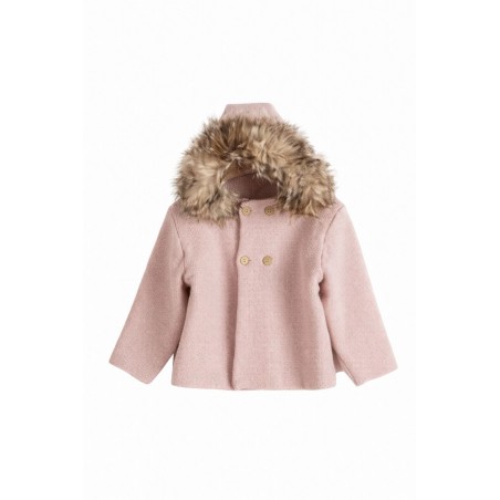 Chaqueta de punto bebé Mebi Root rosa con capucha y pelo