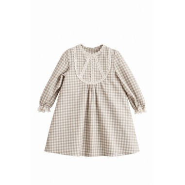 Vestido bebé Mebi Root cuadros vichy beige con puntilla