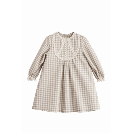 Vestido bebé Mebi Root cuadros vichy beige con puntilla