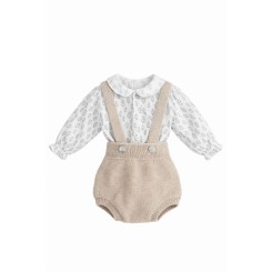 Conjunto bebé Mebi Root blusa estampada y pololo beige