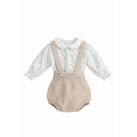 Conjunto bebé Mebi Root blusa estampada y pololo beige