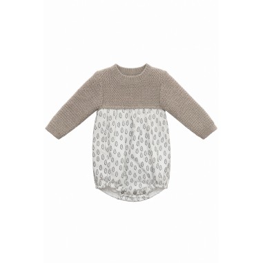 Pelele bebé Mebi Root punto y estampado beige