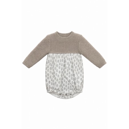 Pelele bebé Mebi Root punto y estampado beige