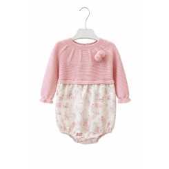 Pelele bebé Primbaby punto y estampado rosa
