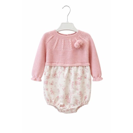 Pelele bebé Primbaby punto y estampado rosa