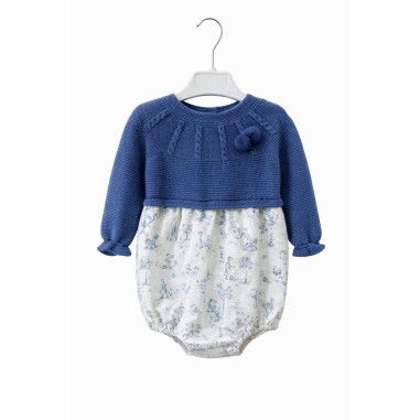 Pelele bebé Primbaby punto y estampado azul