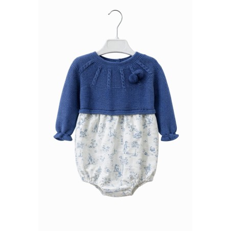 Pelele bebé Primbaby punto y estampado azul