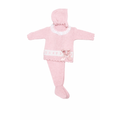 Conjunto bebé 3 piezas Primbaby polaina pasacintas rosa