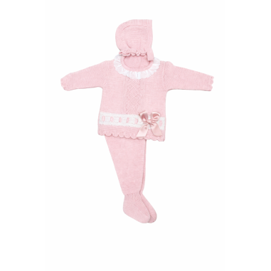 Conjunto bebé 3 piezas Primbaby polaina pasacintas rosa