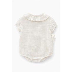 Body cruzado de bambula Micolino blanco y rosa empolvado 2