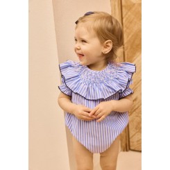 Rana rayas azul con cuello volante María para ceremonia