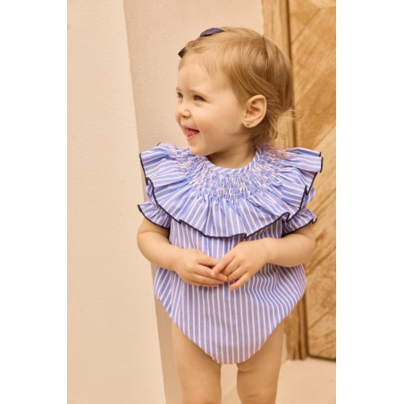 Rana rayas azul con cuello volante María para ceremonia