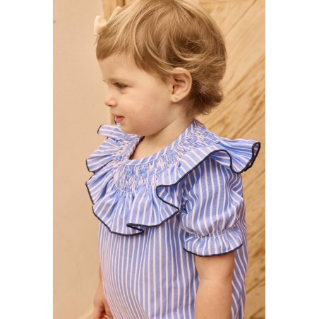 Rana rayas azul con cuello volante María para ceremonia