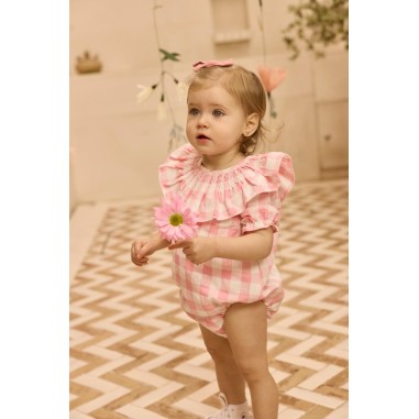 Rana vichy fresa y nata con cuello volante María