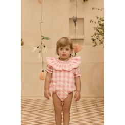 Rana vichy fresa y nata con cuello volante María