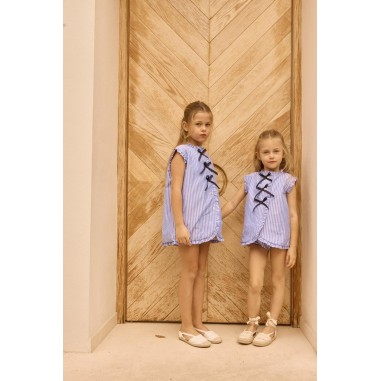 Vestido Cloe Rayas Azul con Lazos Elegante