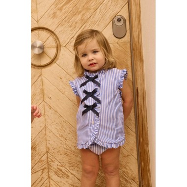 Vestido Cloe Rayas Azul con Lazos Elegante