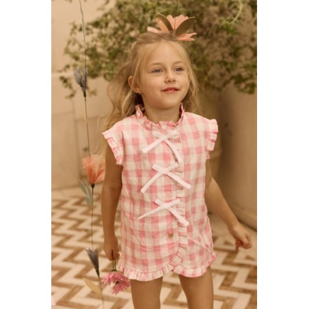 Vestido Cloe Vichy Fresa y Nata Elegante