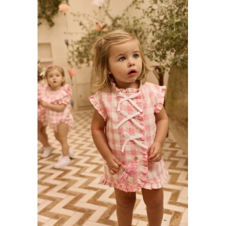 Vestido Cloe Vichy Fresa y Nata Elegante